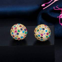 Micro Pave Zirkonia Perle Runde bunte Regenbogen Kugel Ohrstecker für Frauen Schmuck Gold Farbe von ZHUDJ
