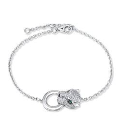 ZHUDJ 100% 925 Sterling Silber Armband für Frauen Leopard Panther Grün Schwarz Spinell Weißer Zirkonia Einstellbar Edlen Schmuck von ZHUDJ