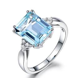 ZHUDJ Silber 925 Schmuck Ring Aquamarin Edelstein Ringe Für Frauen Echt 925 Sterling Silber Weiblichen Schmuck Ring 6 Blau von ZHUDJ