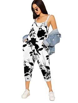 ZHUOFEI Damen Casual Overalls Jumpsuits Lose Ärmellos Verstellbarer Spaghettiträger Weites Bein Lange Hosen Strampler mit Taschen, Y017 Druck 201, X-Large von ZHUOFEI