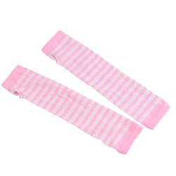 Damen Gestreifte Lange Fingerlose Handschuhe Winter Stretchy Armwärmer Punk Rock Gestrickte Ellenbogenlänge Handschuhe Party Kostüm, C Pink, EinheitsgröÃŸe von ZHUYOU