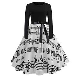 Damen Vintage Kleider 1950er Jahre Musiknote Ärmellos Hohe Taille Swing Kleid Slim A Linie Abendkleid Cocktailkleid, C Black, S von ZHUYOU