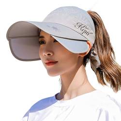 Sport-Visier-Hüte für Damen, UPF 50+, UV-Schutz, Sommer-Sonnenhüte, Outdoor, breite Krempe, leicht, verstaubar, Reisekappen, Grau, EinheitsgröÃŸe von ZHUYOU