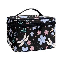 ZIATUBLES Kosmetiktasche für Damen, großes Fassungsvermögen, Make-up-Pack, Hautpflege-Halter, Kulturbeutel für Urlaub, Outdoor-Aktivitäten, Hippie-Blume, Libelle, Einheitsgröße von ZIATUBLES