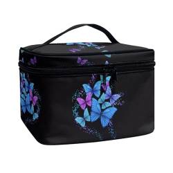 ZIATUBLES Leichte Make-up-Tasche für Damen, tragbare Kosmetikpinsel-Tasche, Kulturbeutel für Damen, Teenager, Outdoor-Aktivitäten, Blau Violett Schmetterling, Einheitsgröße von ZIATUBLES