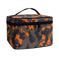 ZIATUBLES Leichte Make-up-Tasche für Damen, tragbare Kosmetikpinsel-Tasche, Kulturbeutel für Damen, Teenager, Outdoor-Aktivitäten, Camouflage, Orange, Schwarz, Einheitsgröße von ZIATUBLES