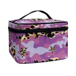 ZIATUBLES Make-up-Tasche, großes Fassungsvermögen, Kosmetiktasche für Damen, Kulturbeutel, Aufbewahrungstasche für Teenager, Zug, Hautpflege-Halter, Camouflage, violett, Leoparden, Einheitsgröße von ZIATUBLES