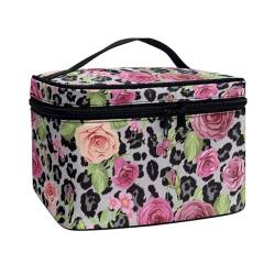 ZIATUBLES Make-up-Tasche, großes Fassungsvermögen, Kosmetiktasche für Damen, Kulturbeutel, Aufbewahrungstasche für Teenager, Zug, Hautpflege-Halter, Leopard Retro Rose, Einheitsgröße von ZIATUBLES