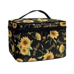 ZIATUBLES Make-up-Tasche für Damen, mit Tragegriff oben, tragbar, Zugtasche, große Kapazität, Kulturbeutel für den Urlaub, Musiknote, Sonnenblume, Einheitsgröße von ZIATUBLES