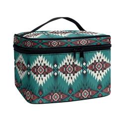 ZIATUBLES Make-up-Tasche mit großem Fassungsvermögen für Damen, leichter Kulturbeutel für Hautpflege, Zug, für Arbeit, Reisen, American Tribal Geometric, Einheitsgröße von ZIATUBLES