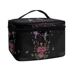 ZIATUBLES Make-up-Tasche mit großem Fassungsvermögen für Damen, leichter Kulturbeutel für Hautpflege, Zug, für Arbeit, Reisen, Retro Floral Kolibri Schmetterling, Einheitsgröße von ZIATUBLES