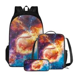 ZIATUBLES Rucksack-Set für Jungen und Mädchen, Schultasche mit Lunchtasche und Federmäppchen, geräumiger Rucksack, Tagesrucksack für Outdoor, Galaxy Fire Baseball, Einheitsgröße, Tagesrucksäcke von ZIATUBLES