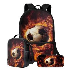 ZIATUBLES Schüler-Rucksack-Set, Schultasche, 3er-Pack, Reisetasche, Lunchbox, Federmäppchen, Jungen, Mädchen, 43,2 cm, Rucksack, Tagesrucksack, Grunge Fire Soccer, Einheitsgröße, Schulranzen-Set von ZIATUBLES