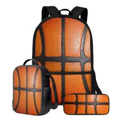 ZIATUBLES Schüler-Rucksack-Set, Schultasche, 3er-Pack, Reisetasche, Lunchbox, Federmäppchen, Jungen, Mädchen, 43,2 cm, Rucksack, Tagesrucksack, Lustiger Basketball, Einheitsgröße, Schulranzen-Set von ZIATUBLES