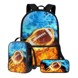 ZIATUBLES Schüler-Rucksack-Set, Schultasche, 3er-Pack, Reisetasche, Lunchbox, Federmäppchen, Jungen, Mädchen, 43,2 cm, Rucksack, Tagesrucksack, Vintage-Feuerfußball, Einheitsgröße, Schulranzen-Set von ZIATUBLES