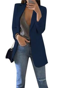 ZICUE Damen Casual Revers Blazer Offene Front Einfarbige Basic Anzug Langarm Jacke Blazer Mit Taschen Marineblau 3XL von ZICUE