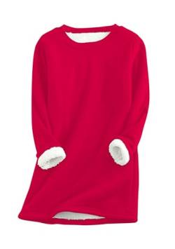 ZICUE Damen Fleece Gefüttert Sweatshirt Oversized Casual Langarm Pullover Unifarbene Loungewear Pullover Tops Rot S von ZICUE