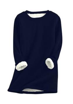 ZICUE Damen Fleece Gefüttert Sweatshirt Winter Langarm Pullover Casual Einfarbige Pullover Warme Lounge Wear Tops Marineblau 4XL von ZICUE