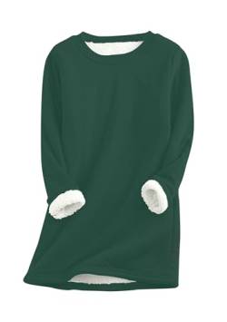 ZICUE Damen Verdickte Fleece Pullover Langarm Einfarbige Sweatshirts Casual Rundhalsausschnitt Tops Bluse Tunika Tops Grün S von ZICUE