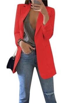 ZICUE Frauen Einfarbige Anzüge Offene Front Blazer Langarm Blazer Arbeit Büro Reversjacke Mit Taschen Rot XL von ZICUE