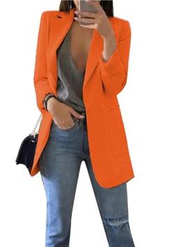 ZICUE Frauen Herbst Casual Einfarbige Revers Kragen Langarm Slim Fit Büro Anzug Blazer Mantel Mit Taschen Orange M von ZICUE