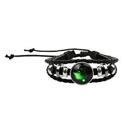 ZIJANG 12 Sternzeichen Armband, Widder Handgewebtes Schwarzes Leder Armband, Mit leuchtendem Muster und High-End-Box, Verstellbarer Armbandriemen, Armbänder für Männer und Frauen von ZIJANG