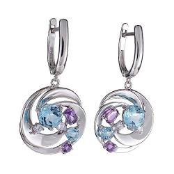 Ohrringe aus Sterlingsilber, Amethyst, himmelblauer Topas und Zirkonia, baumelnde englische Schloss-Ohrringe, Sterlingsilber-Schmuck-Kollektion, Edelstein-Metall, Bernstein, Edelstein-Metall, von ZIKLARS