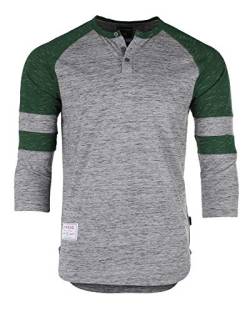 ZIMEGO Herren 3/4 Ärmel Baseball Football College Athletic Button Henley Shirts, Grau / Grün, L von ZIMEGO