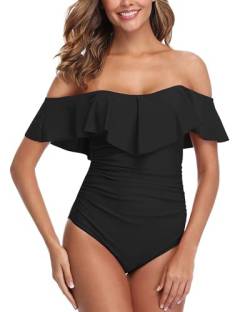 ZINPRETTY Damen-Badeanzug, Retro, einteilig, Bauchkontrolle, schulterfrei, Volant, Monokini - - X-Large von ZINPRETTY