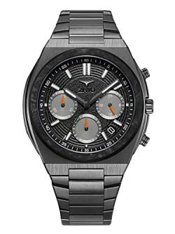 ZINVO Chrono Venom Quarz Chronograph Stahl Schwarz Grau Silikon Datum Saphir Uhr Herren, Schwarz , Armband von ZINVO