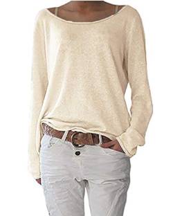 Damen Pulli Langarmshirts T-Shirt Rundhals Ausschnitt Lose Bluse Hemd Pullover Oversize Sweatshirt Oberteil Tops A Aprikose XL von ZIOOER