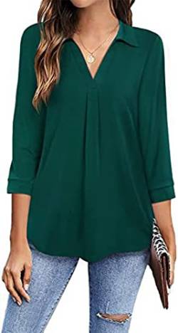 ZIOOER Bluse für Damen 3/4 Armel Tops Tunika Oberteile V-Ausschnitt Freizeitbluse Hemden Grün S von ZIOOER