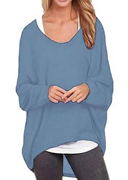 ZIOOER Damen Asymmetrisch Jumper Langarm Sweatshirt Bluse Pullover Hemd T-Shirt Oversize Tops Cyan XL von ZIOOER