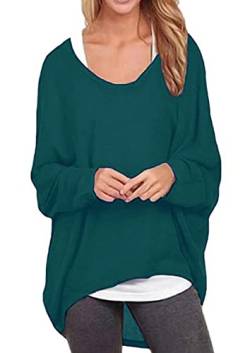 ZIOOER Damen Fledermausärmel Lose Asymmetrisch Jumper Bluse Langarmshirts Oberteil Hemd Pullover Oversize Tops Shirt Dunkelgrün XXL von ZIOOER