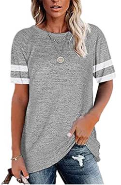 ZIOOER Damen Oberteile Baseball T Shirt Tops Casual Lose Streifen/X Blusen Tuniken Shirt Grau XL von ZIOOER