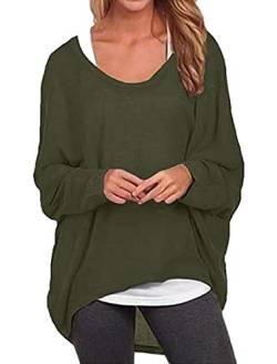 ZIOOER Damen Pulli Fledermausärmel T-Shirt Lose Asymmetrisch Jumper Bluse Langarmshirts Hemd Pullover Sweatshirt Oberteil Oversize Tops Armeegrün L von ZIOOER