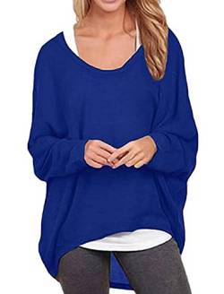 ZIOOER Damen Pulli Fledermausärmel T-Shirt Lose Asymmetrisch Jumper Bluse Langarmshirts Hemd Pullover Sweatshirt Oberteil Oversize Tops Dunkelblau 3XL von ZIOOER