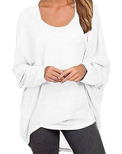 ZIOOER Damen Pulli Fledermausärmel T-Shirt Lose Asymmetrisch Jumper Bluse Langarmshirts Hemd Pullover Sweatshirt Oberteil Oversize Tops G1 Weiß 3XL von ZIOOER