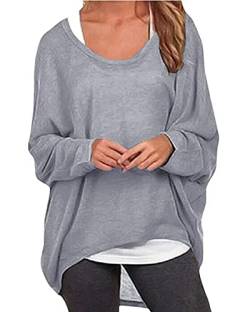 ZIOOER Damen Pulli Fledermausärmel T-Shirt Lose Asymmetrisch Jumper Bluse Langarmshirts Hemd Pullover Sweatshirt Oberteil Oversize Tops Grau L von ZIOOER