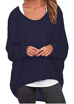 ZIOOER Damen Pulli Fledermausärmel T-Shirt Lose Asymmetrisch Jumper Bluse Langarmshirts Hemd Pullover Sweatshirt Oberteil Oversize Tops Marine S von ZIOOER