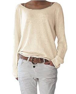 ZIOOER Damen Pulli Langarm T-Shirt Rundhals Ausschnitt Lose Bluse Langarmshirts Hemd Pullover Sweatshirt Oberteil Tops Shirts A Beige M von ZIOOER