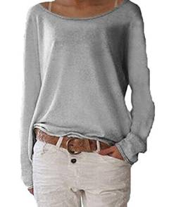 ZIOOER Damen Pulli Langarm T-Shirt Rundhals Ausschnitt Lose Bluse Langarmshirts Hemd Pullover Sweatshirt Oberteil Tops Shirts A Grau L von ZIOOER