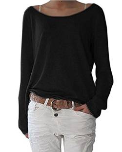 ZIOOER Damen Pulli Langarm T-Shirt Rundhals Ausschnitt Lose Bluse Langarmshirts Hemd Pullover Sweatshirt Oberteil Tops Shirts D Schwarz XXL von ZIOOER