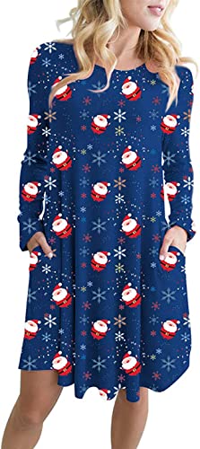 ZIOOER Damen Weihnachtskleid Langarm Weihnachts Kleid Cocktailkleid A-Line Elegantes Weihnachtskleid Dunkelblau L von ZIOOER