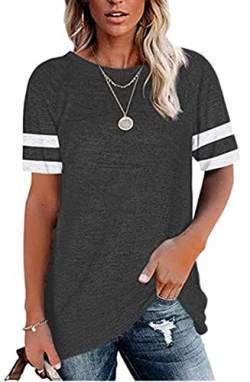 ZIOOER Oberteile Damen Basic Kurzarm Streifen T-Shirt Sommer Casual Shirts Damenbluse Tops Dunkelgrau M von ZIOOER