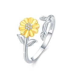 925 Sterling Silber Sunshine Ring, Sunflower Ring verstellbarer offener Zirkonia Ring Schmuck Geschenk für Frauen Mädchen Ihre Liebhaber von ZIPPICE