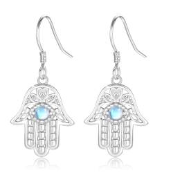 Evil Eye Earring,Hamsa Hand of Fatima Earrings Lotus Yoga Buddha Earrings 925 Sterling Silver Third Eye Moonstone Earrings Women`s Good Luck Jewelry von ZIPPICE