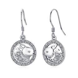 Kaninchen Ohrringe Kunststil Kaninchen Ohrhänger 925 Sterlingsilber Kaninchen Ohrringe Vintage Retro Mystery Osterhasen Schmuck Geschenke für Frauen Mädchen Geburtstag Ostern Hallowmas von ZIPPICE