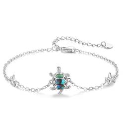 Schildkröten Armband Sterlingsilber Tier Armband Meeresschildkröten Armband Strandschildkröten Armband Abalone Muschel Kettenarmband für Frauen Verstellbares Tropisches Strandschmuck Armband Geschenk von ZIPPICE