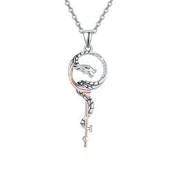 ZIPPICE Drachen Halskette für Damen 925 Sterling Silber Schlüssel Halskette Schmuck Geschenk für Frauen Mädchen Tochter von ZIPPICE